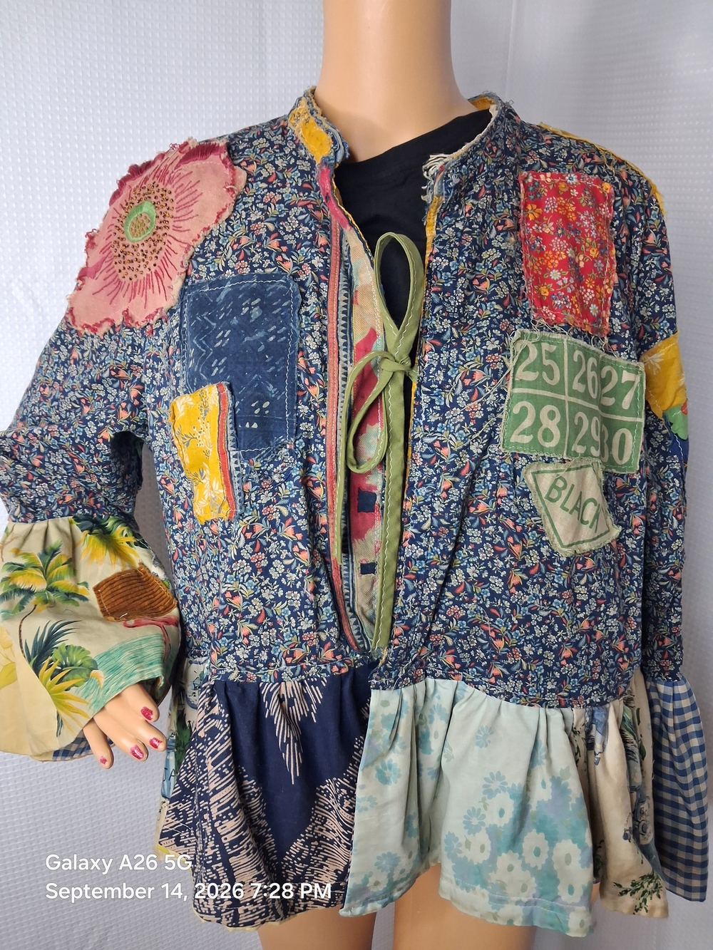 Handmade By Me Boho Patchwork Reversible Floral Quilted Jacket - Blue Multi
